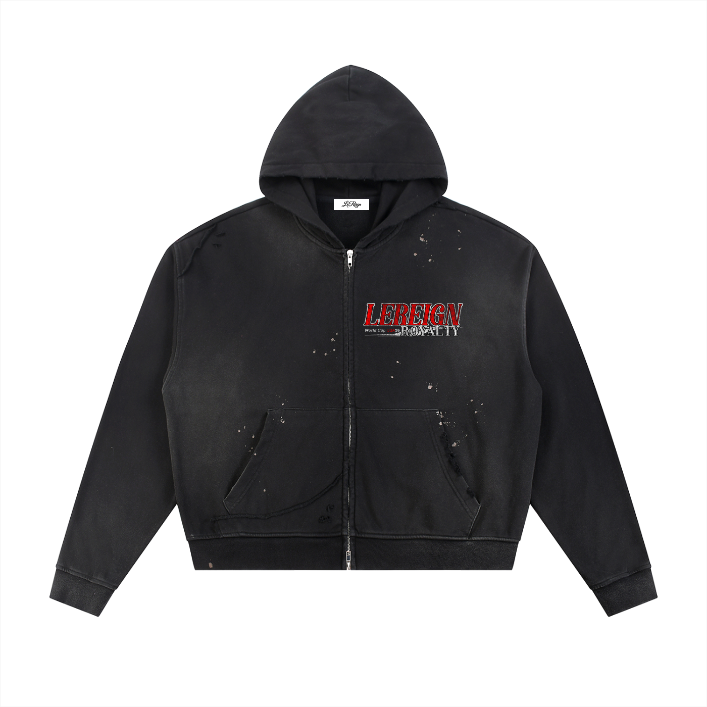 LeReign Sun Fade Frayed Raw Edge Fleece Zip Hoodie