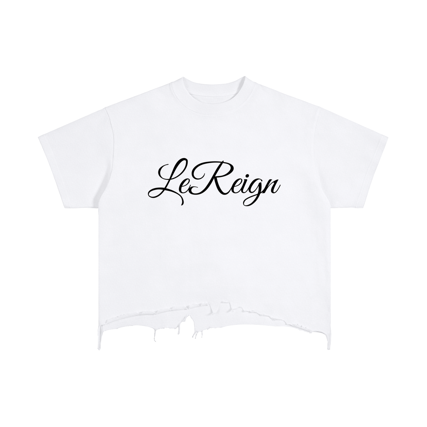 LeReign Script Boxy Distressed Hem T-Shirt